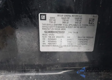 2017 Chevrolet Silverado 1500 2Lt from USA, damaged, VIN 1GCVKREH6HZ356091